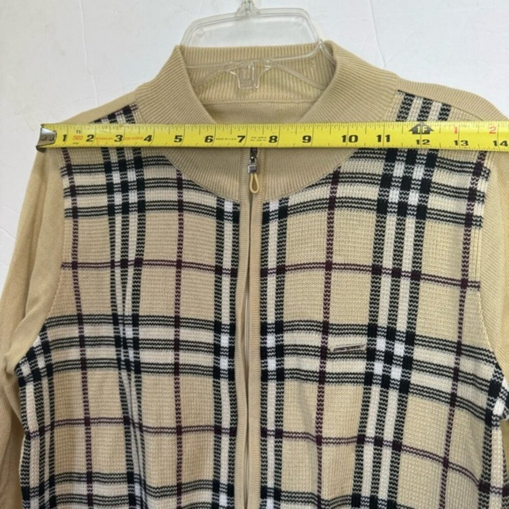 BALENCIAGA Nova‎ Check Zip Cardigan Knit Jacket Sweater Logo Neutral Tan Wool S - Picture 14 of 16